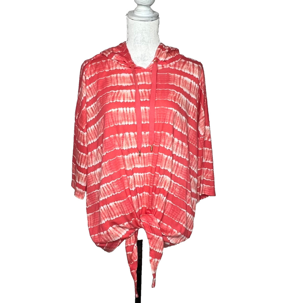 Michael Kors Short Sleeve Oversized Top Tie Dye Hoodie Tie Front